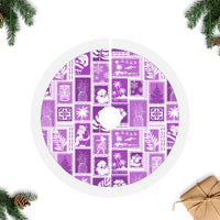 Violet patchwork round tree skirt with white braided border