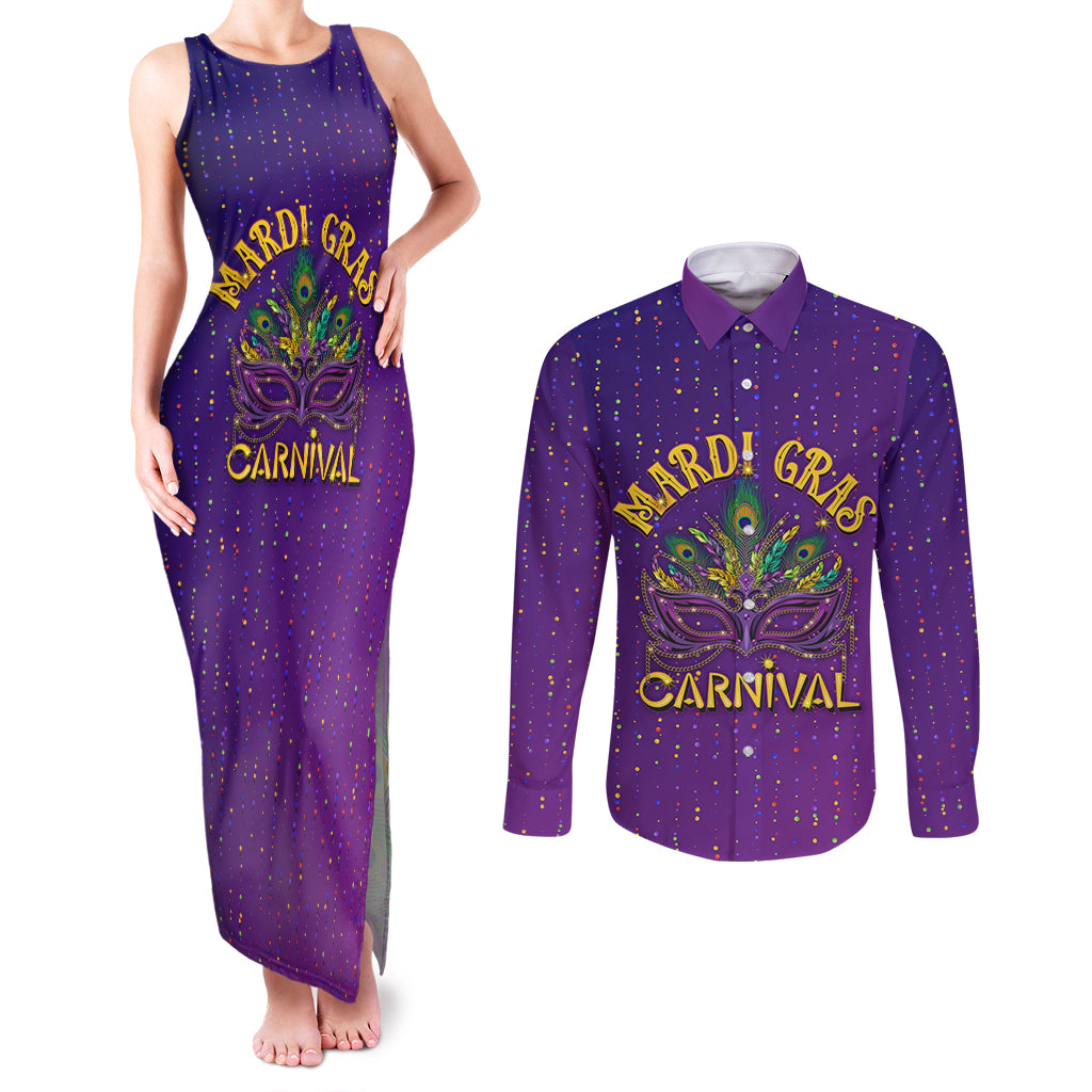 Mardi Gras Festive Confetti Couples Matching Tank Maxi Dress and Long Sleeve Button Shirt LT7 - Wonder Print Shop