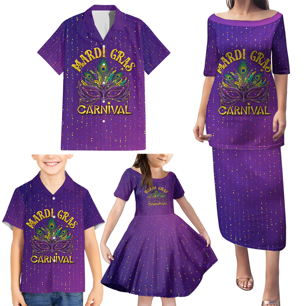 Mardi Gras Festive Confetti Family Matching Puletasi and Hawaiian Shirt - Wonder Print Shop