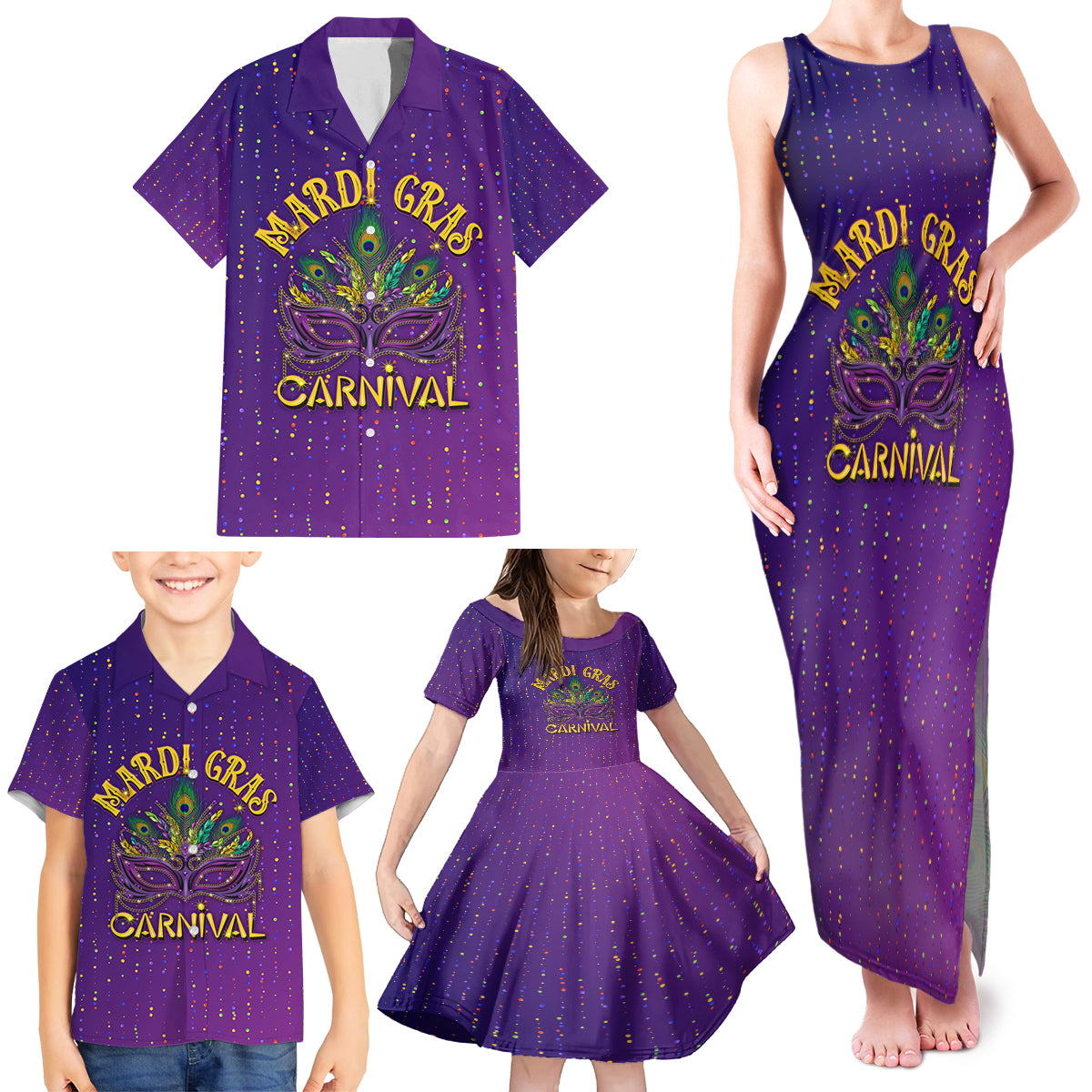 Mardi Gras Festive Confetti Family Matching Tank Maxi Dress and Hawaiian Shirt - Wonder Print Shop