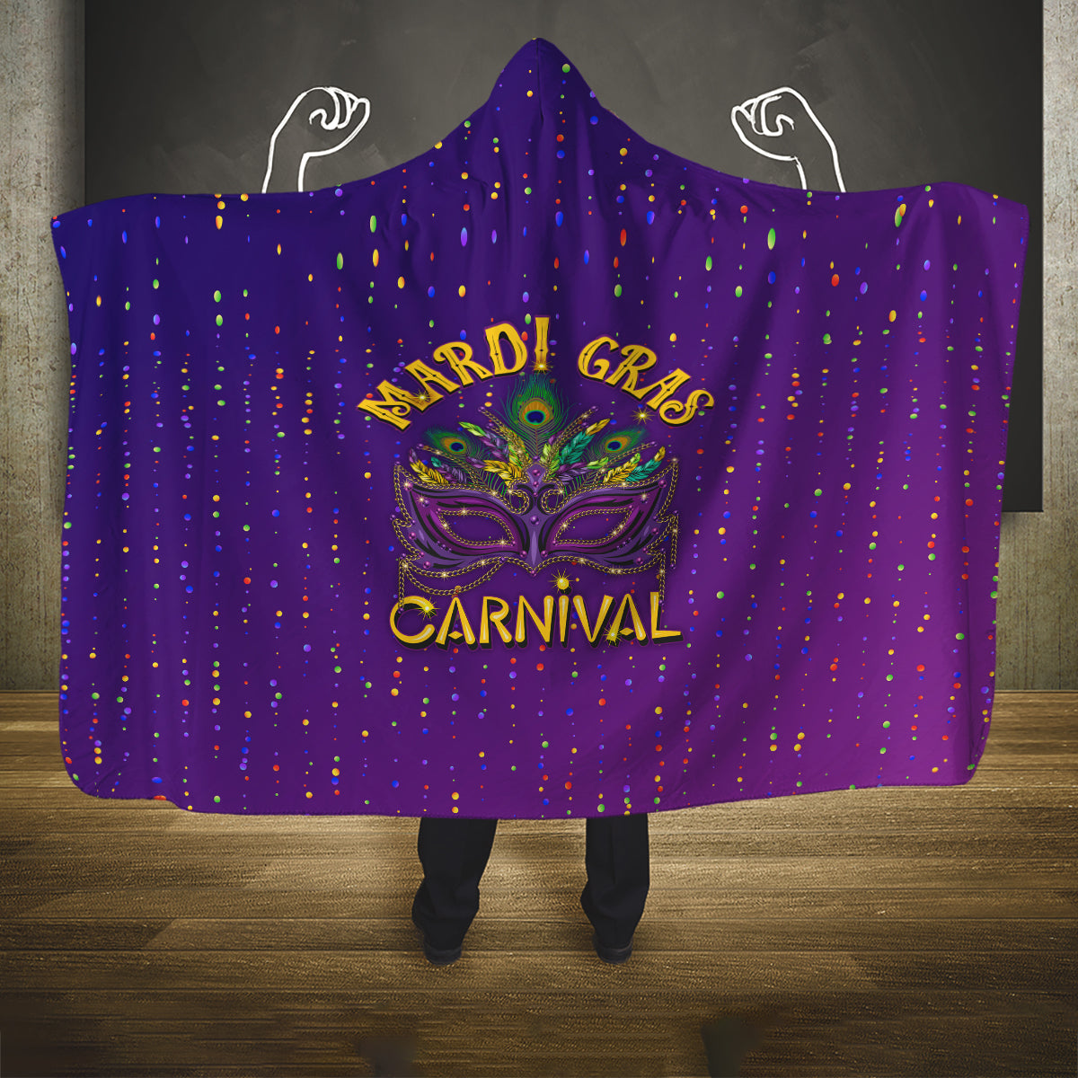 Mardi Gras Festive Confetti Hooded Blanket