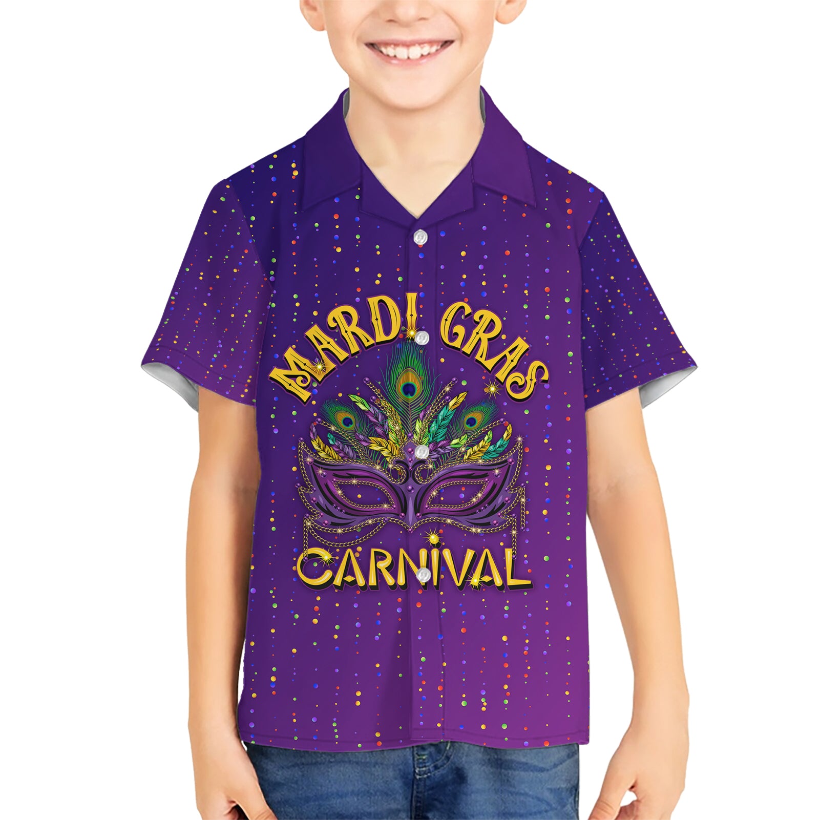 Mardi Gras Festive Confetti Kid Hawaiian Shirt - Wonder Print Shop