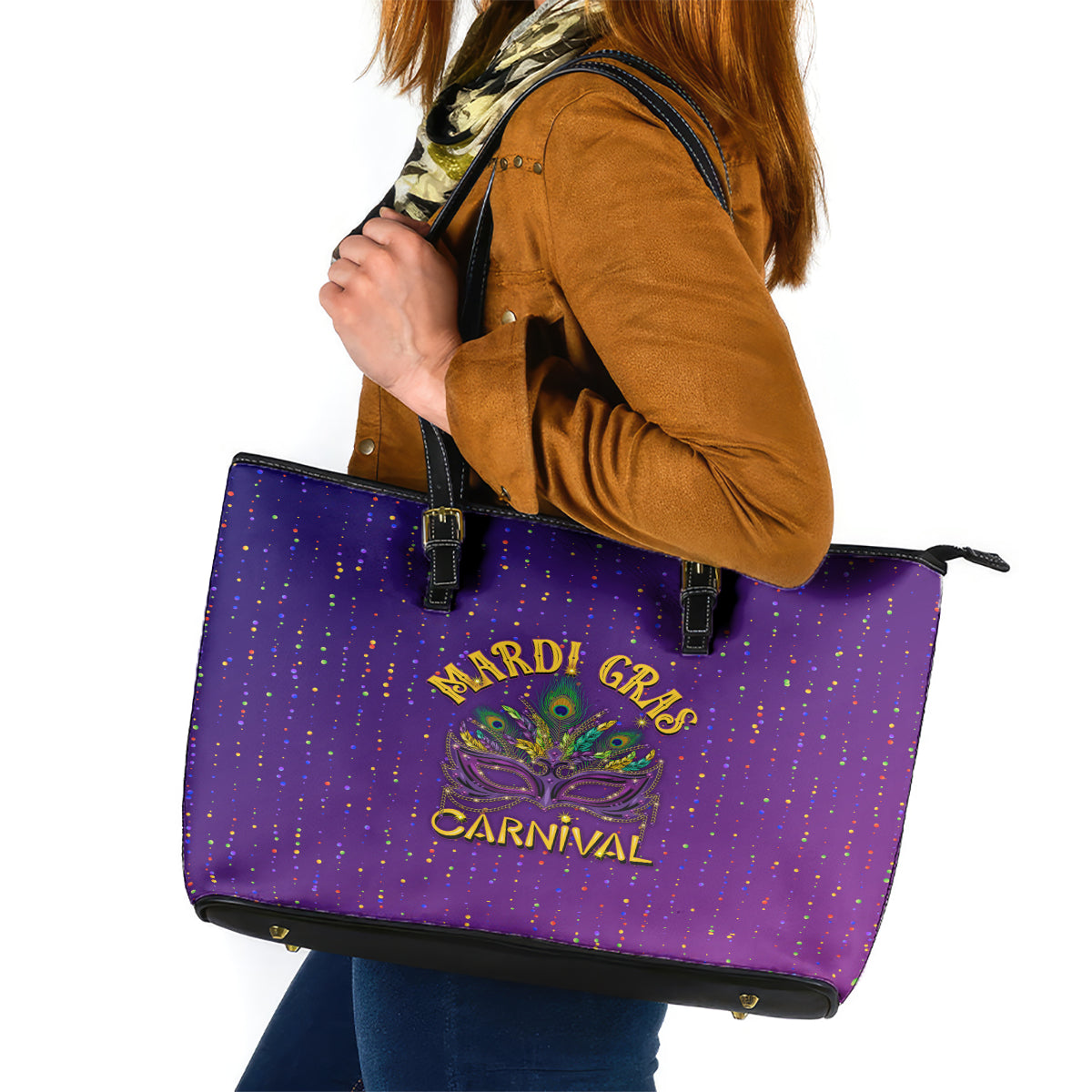 Mardi Gras Festive Confetti Leather Tote Bag - Wonder Print Shop