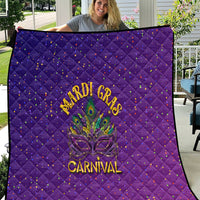Purple Mardi Gras quilt with diamond stitching, confetti dots, fleur-de-lis graphic, “Carnival” text