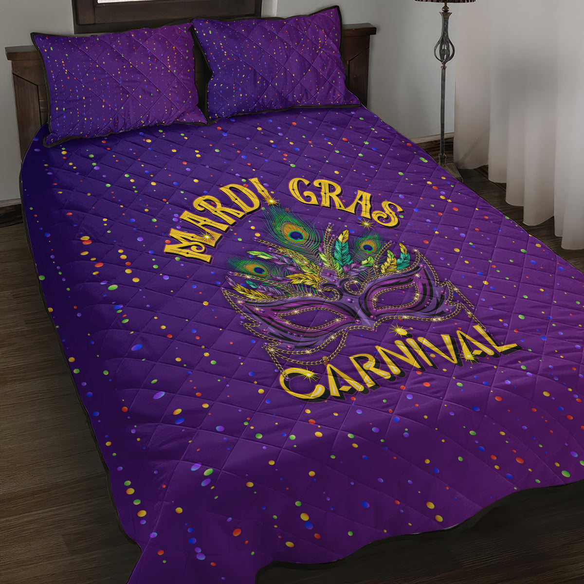 Mardi Gras Festive Confetti Quilt Bed Set - Wonder Print Shop