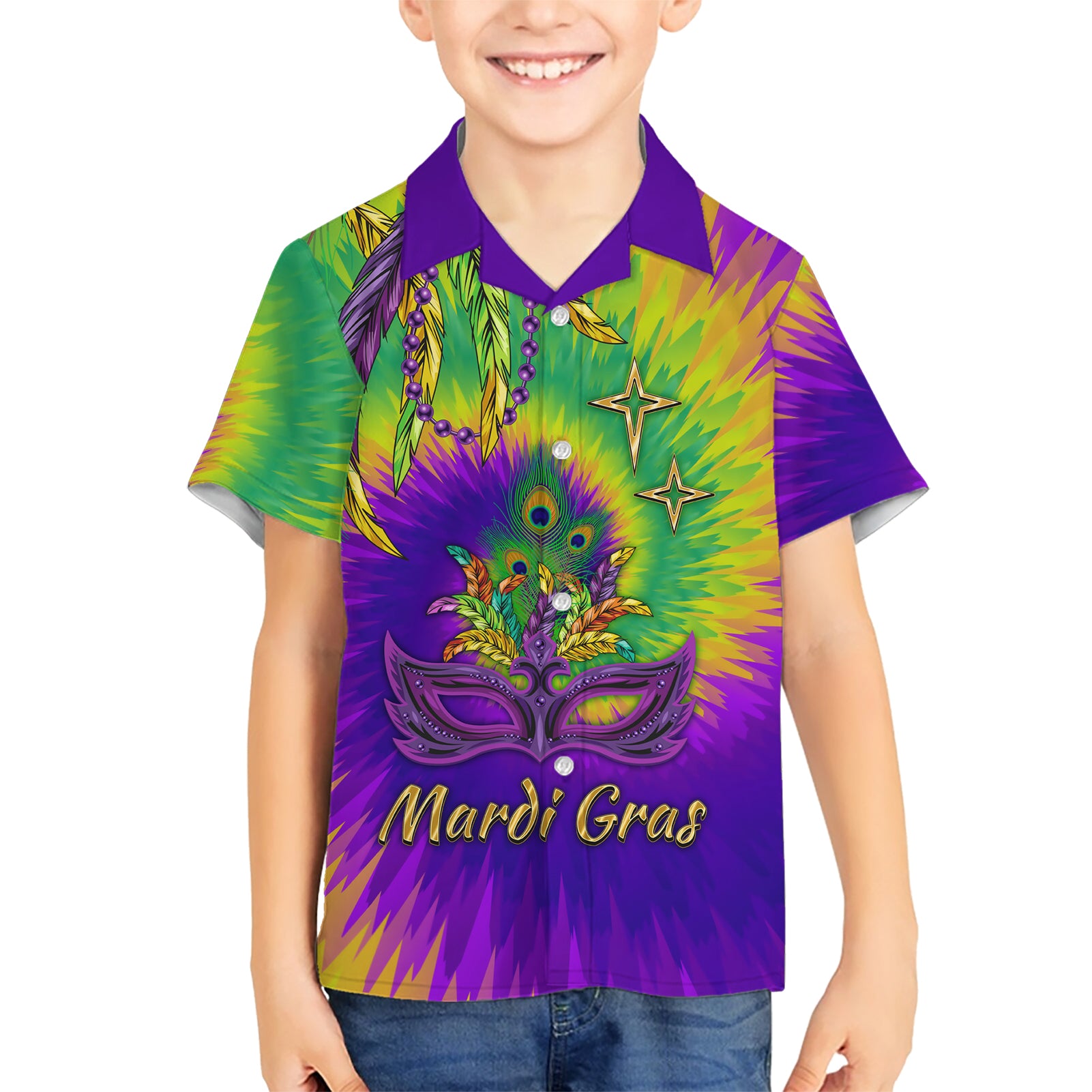 Mardi Gras Kid Hawaiian Shirt Tie-dye Style - King - Wonder Print Shop