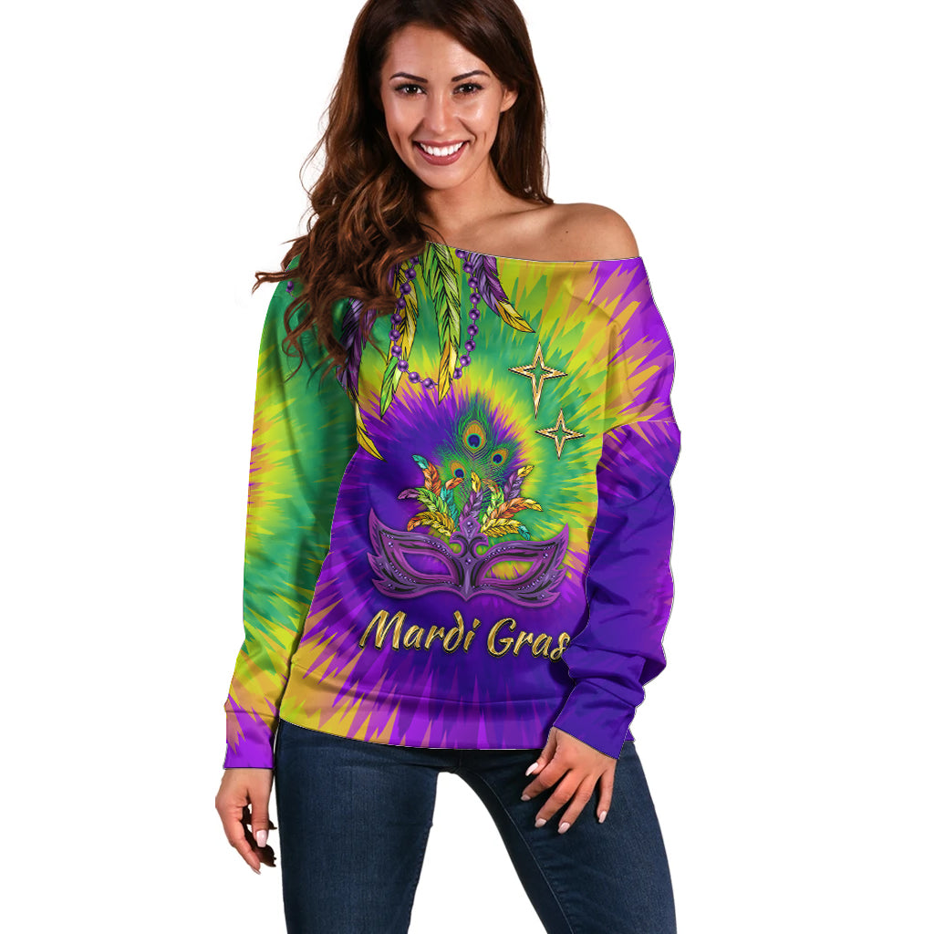 Mardi Gras Off Shoulder Sweater Tie-dye Style - King - Wonder Print Shop