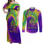 Mardi Gras Couples Matching Off Shoulder Maxi Dress and Long Sleeve Button Shirt Tie-dye Style - Queen LT7 - Wonder Print Shop