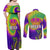 Mardi Gras Couples Matching Off Shoulder Maxi Dress and Long Sleeve Button Shirt Tie-dye Style - Queen LT7 - Wonder Print Shop