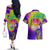 Mardi Gras Couples Matching Off The Shoulder Long Sleeve Dress and Hawaiian Shirt Tie-dye Style - Queen LT7 - Wonder Print Shop