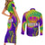 Mardi Gras Couples Matching Short Sleeve Bodycon Dress and Long Sleeve Button Shirt Tie-dye Style - Queen LT7 - Wonder Print Shop