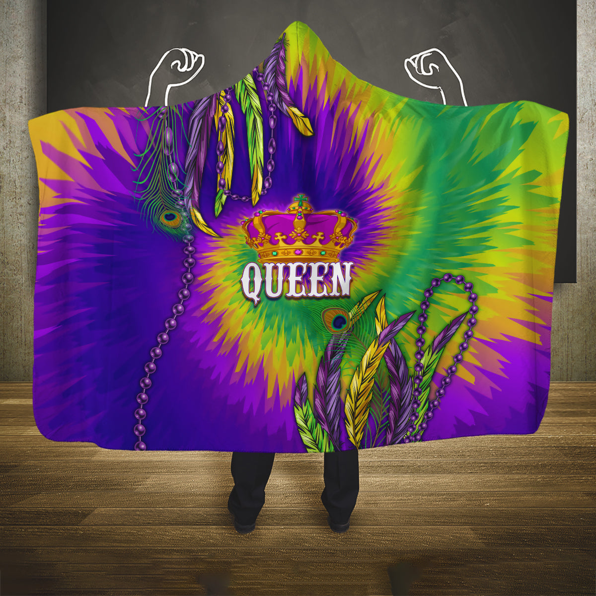 Mardi Gras Hooded Blanket Tie-dye Style - Queen