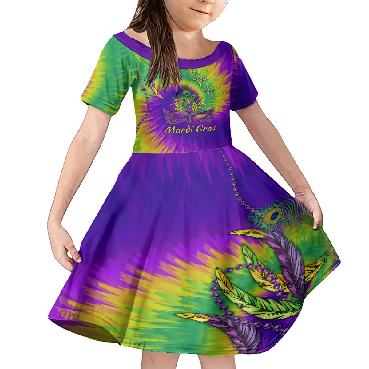 Mardi Gras Kid Short Sleeve Dress Tie-dye Style - Queen - Wonder Print Shop