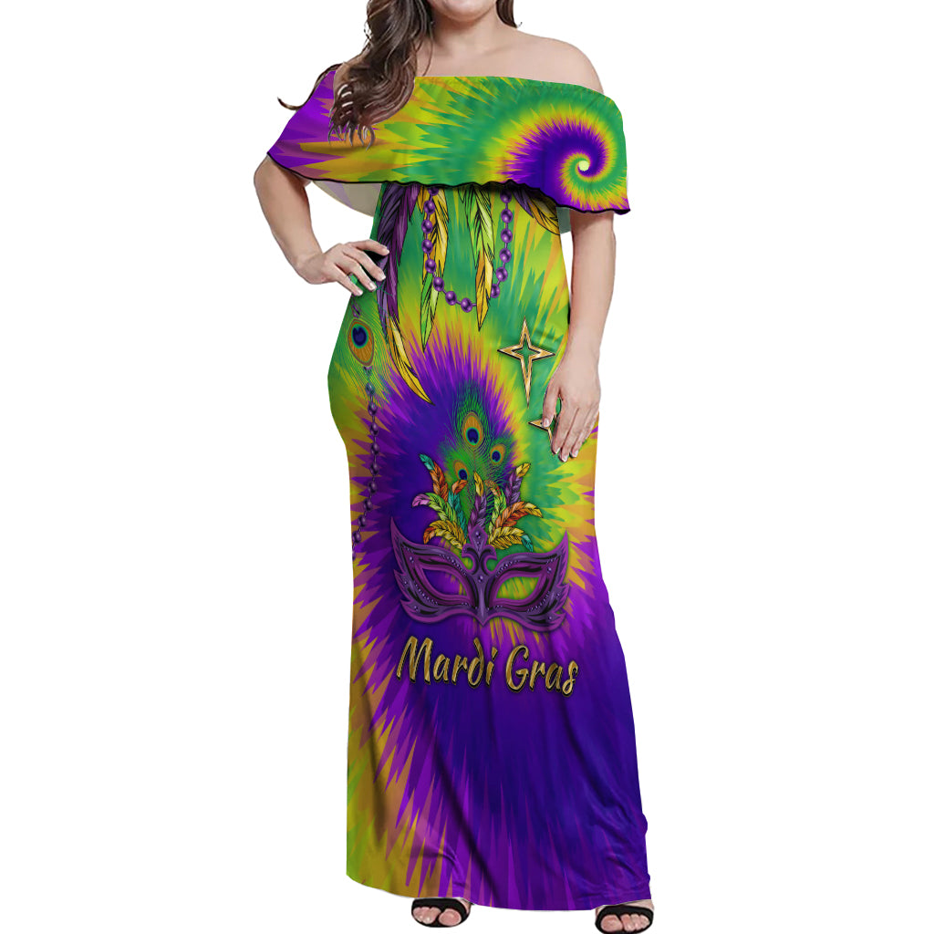 Mardi Gras Off Shoulder Maxi Dress Tie-dye Style - Queen - Wonder Print Shop