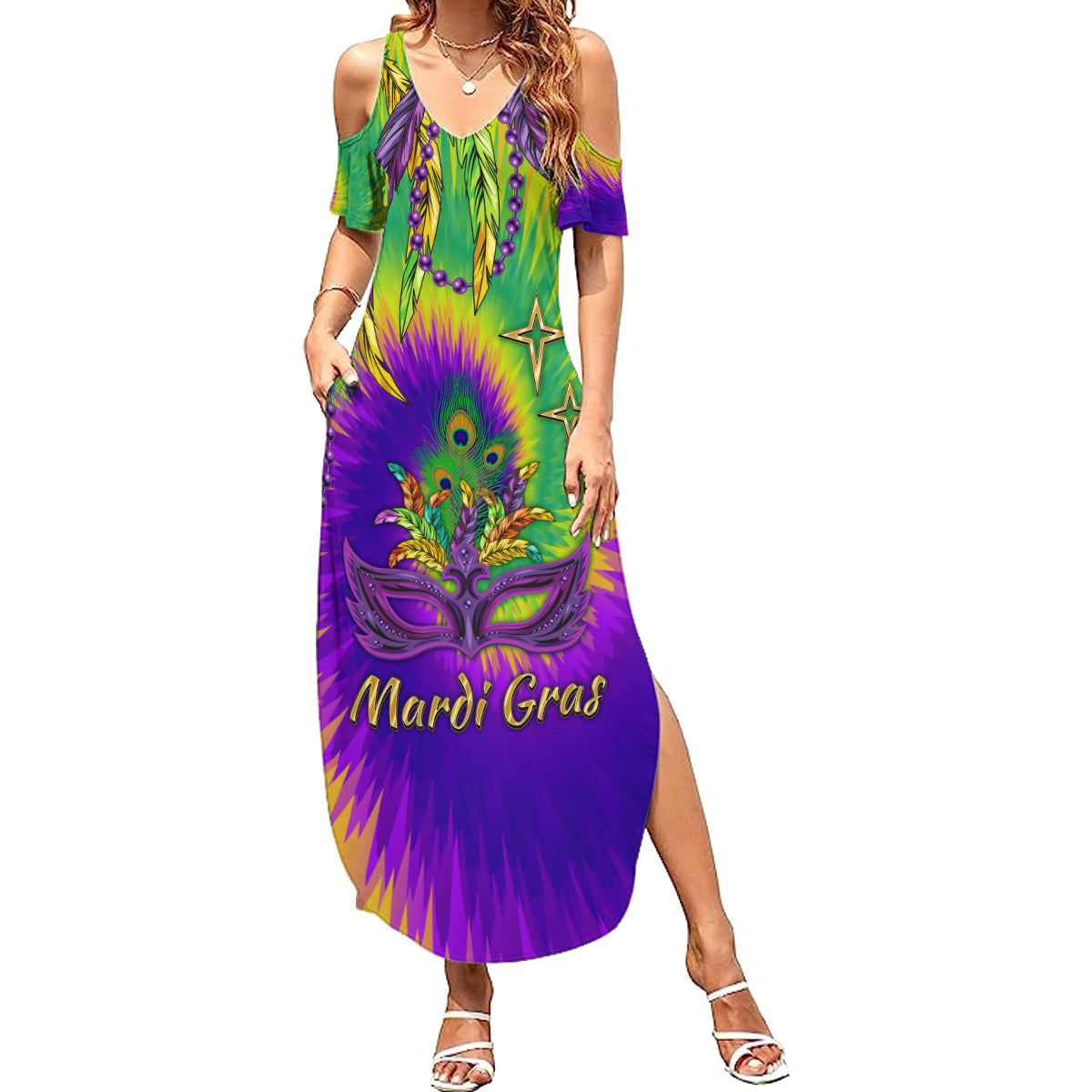 Mardi Gras Summer Maxi Dress Tie-dye Style - Queen - Wonder Print Shop