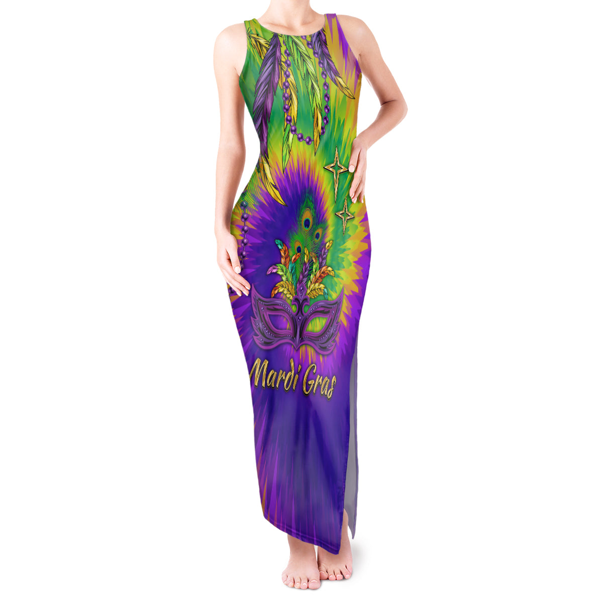 Mardi Gras Tank Maxi Dress Tie-dye Style - Queen - Wonder Print Shop