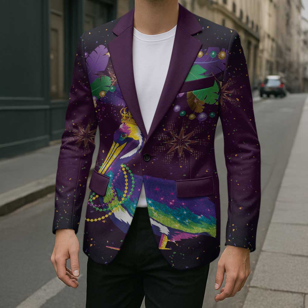 Faux Glitter Funny Mardi Gras Pelican Blazer Party Vibes - Wonder Print Shop
