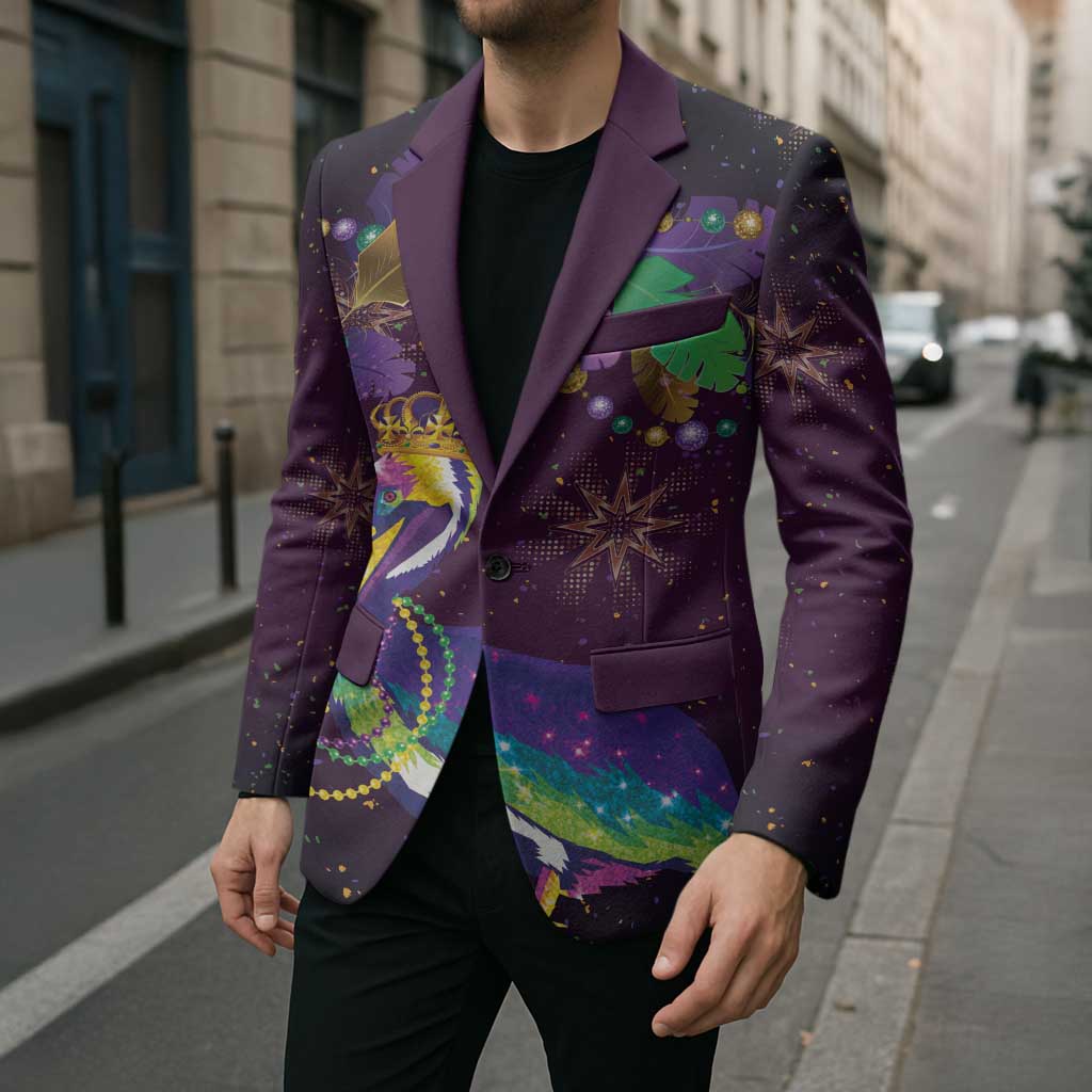 Faux Glitter Funny Mardi Gras Pelican Blazer Party Vibes - Wonder Print Shop