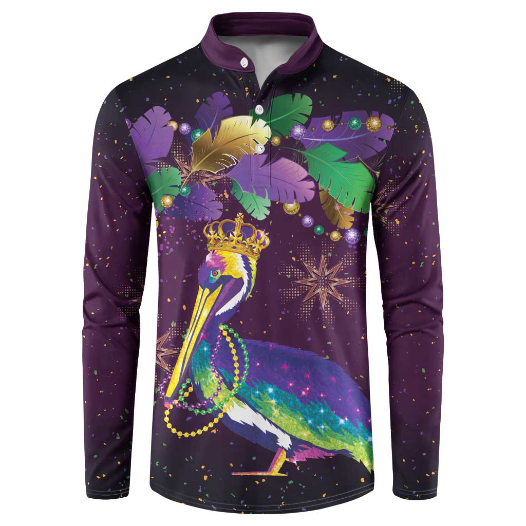 Faux Glitter Funny Mardi Gras Pelican Button Sweatshirt Party Vibes - Wonder Print Shop