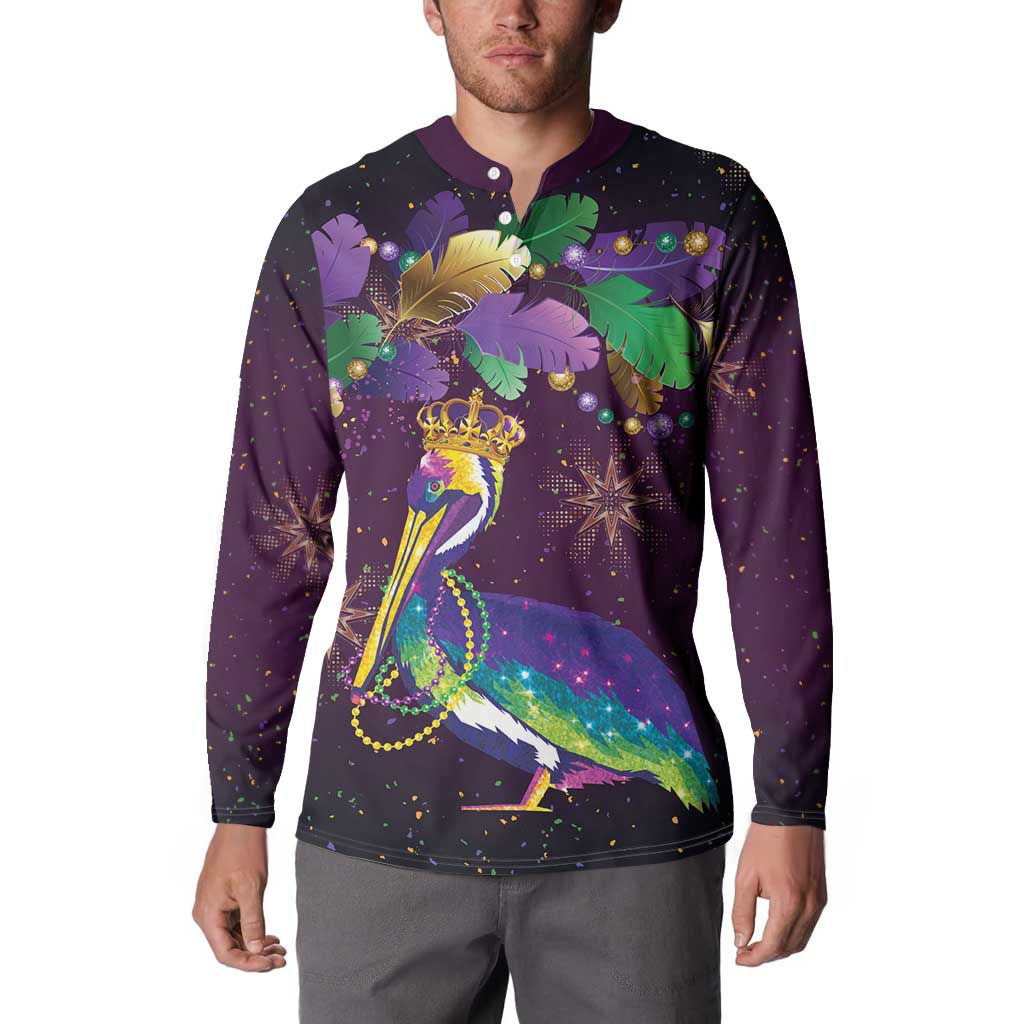 Faux Glitter Funny Mardi Gras Pelican Button Sweatshirt Party Vibes - Wonder Print Shop