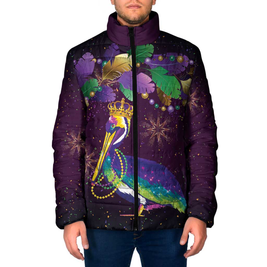 Faux Glitter Funny Mardi Gras Pelican Padded Jacket Party Vibes - Wonder Print Shop