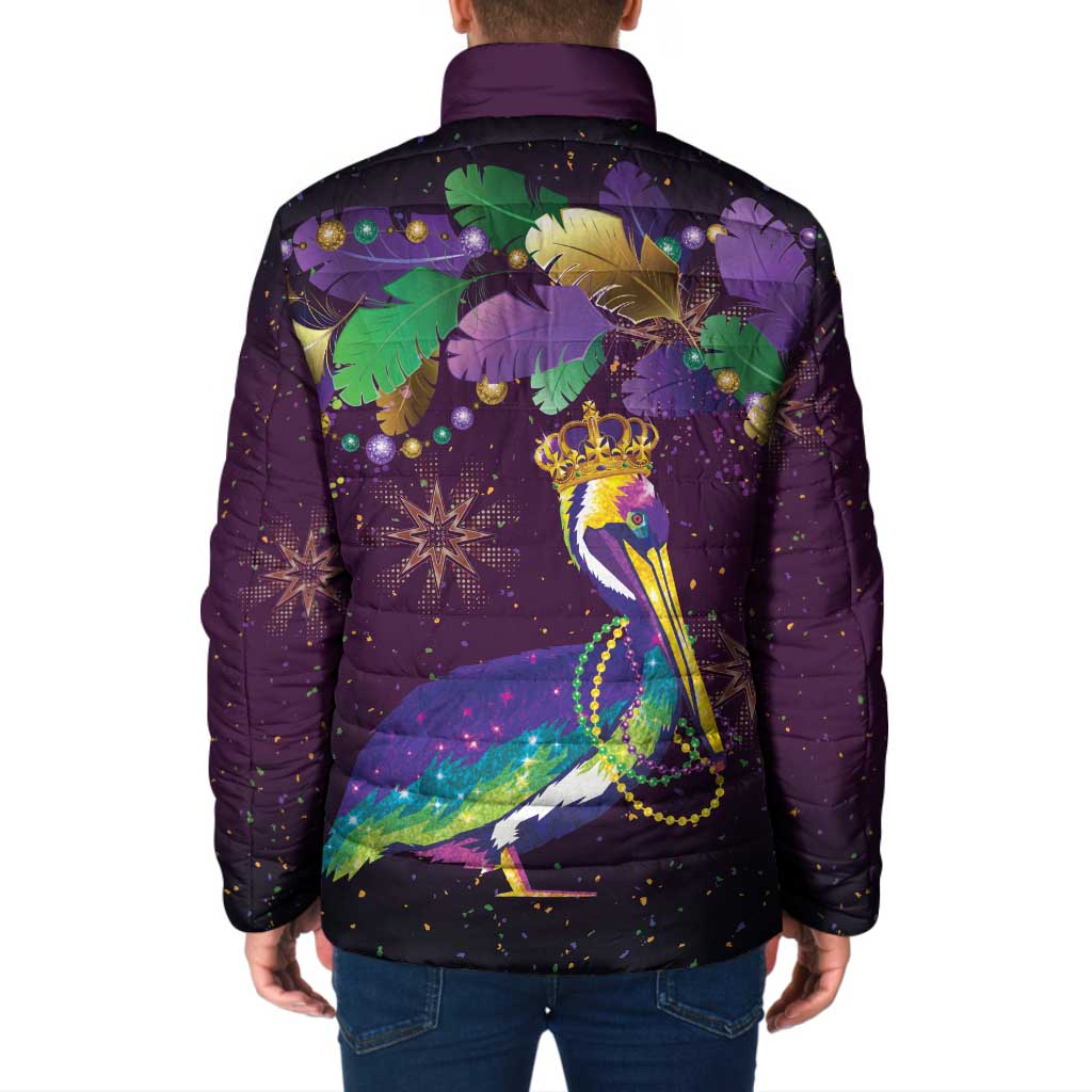 Faux Glitter Funny Mardi Gras Pelican Padded Jacket Party Vibes - Wonder Print Shop