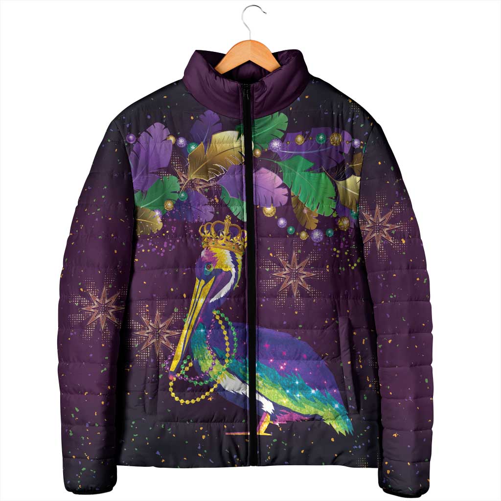 Faux Glitter Funny Mardi Gras Pelican Padded Jacket Party Vibes - Wonder Print Shop
