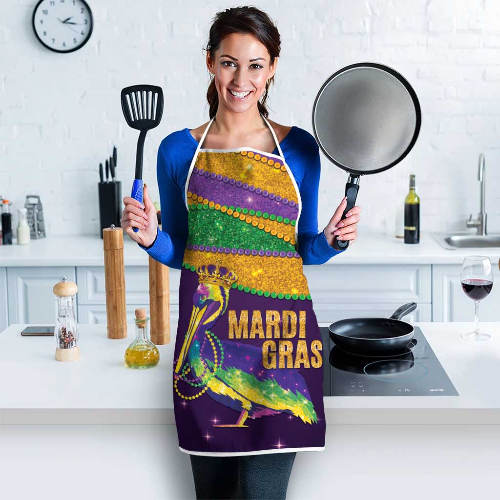 Faux Glitter Mardi Gras Pelican Apron - Wonder Print Shop
