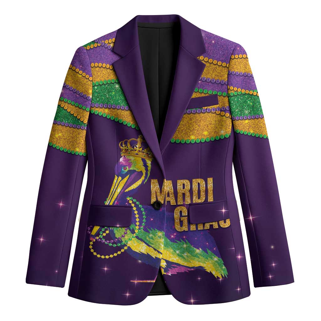 Faux Glitter Mardi Gras Pelican Blazer - Wonder Print Shop