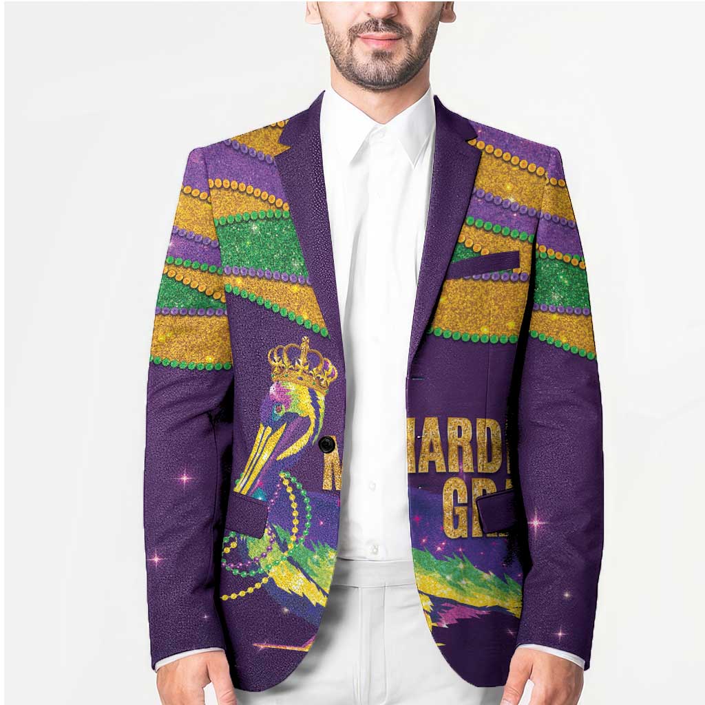 Faux Glitter Mardi Gras Pelican Blazer - Wonder Print Shop