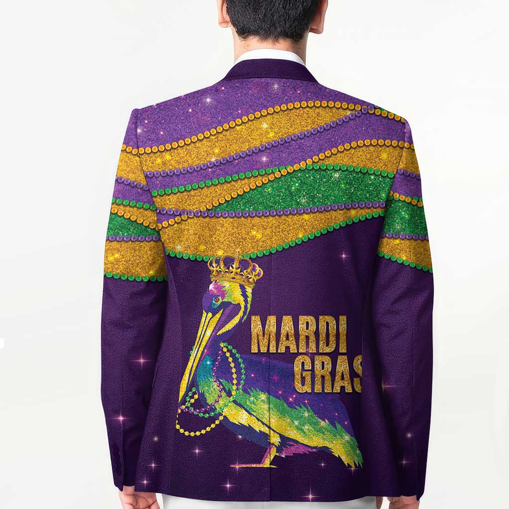 Faux Glitter Mardi Gras Pelican Blazer - Wonder Print Shop