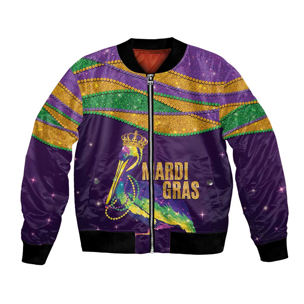 Faux Glitter Mardi Gras Pelican Bomber Jacket - Wonder Print Shop