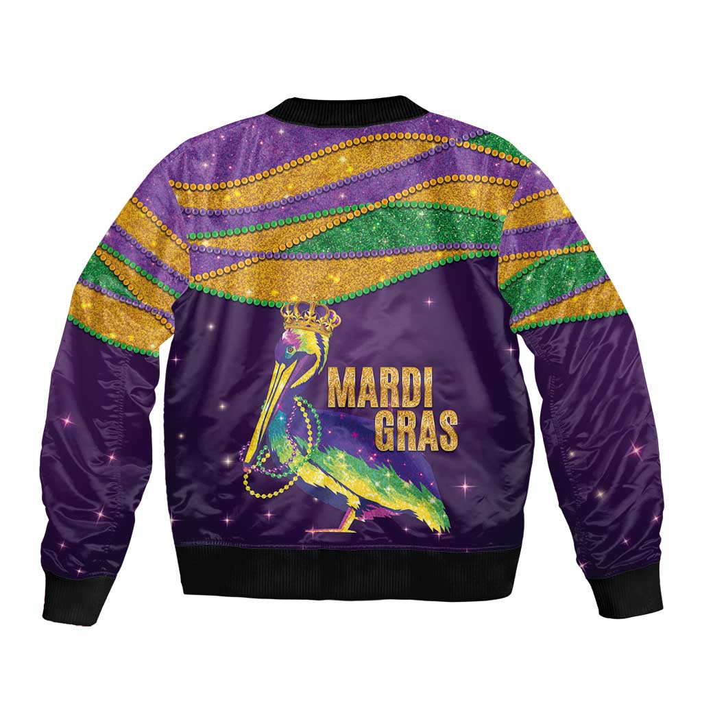 Faux Glitter Mardi Gras Pelican Bomber Jacket - Wonder Print Shop