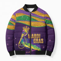 Faux Glitter Mardi Gras Pelican Bomber Puffer Jacket - Wonder Print Shop