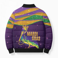 Faux Glitter Mardi Gras Pelican Bomber Puffer Jacket - Wonder Print Shop