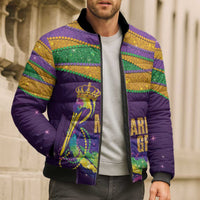 Faux Glitter Mardi Gras Pelican Bomber Puffer Jacket - Wonder Print Shop
