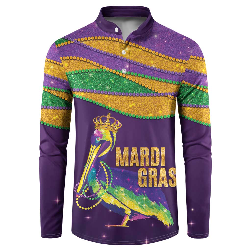 Faux Glitter Mardi Gras Pelican Button Sweatshirt - Wonder Print Shop