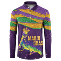 Faux Glitter Mardi Gras Pelican Button Sweatshirt - Wonder Print Shop