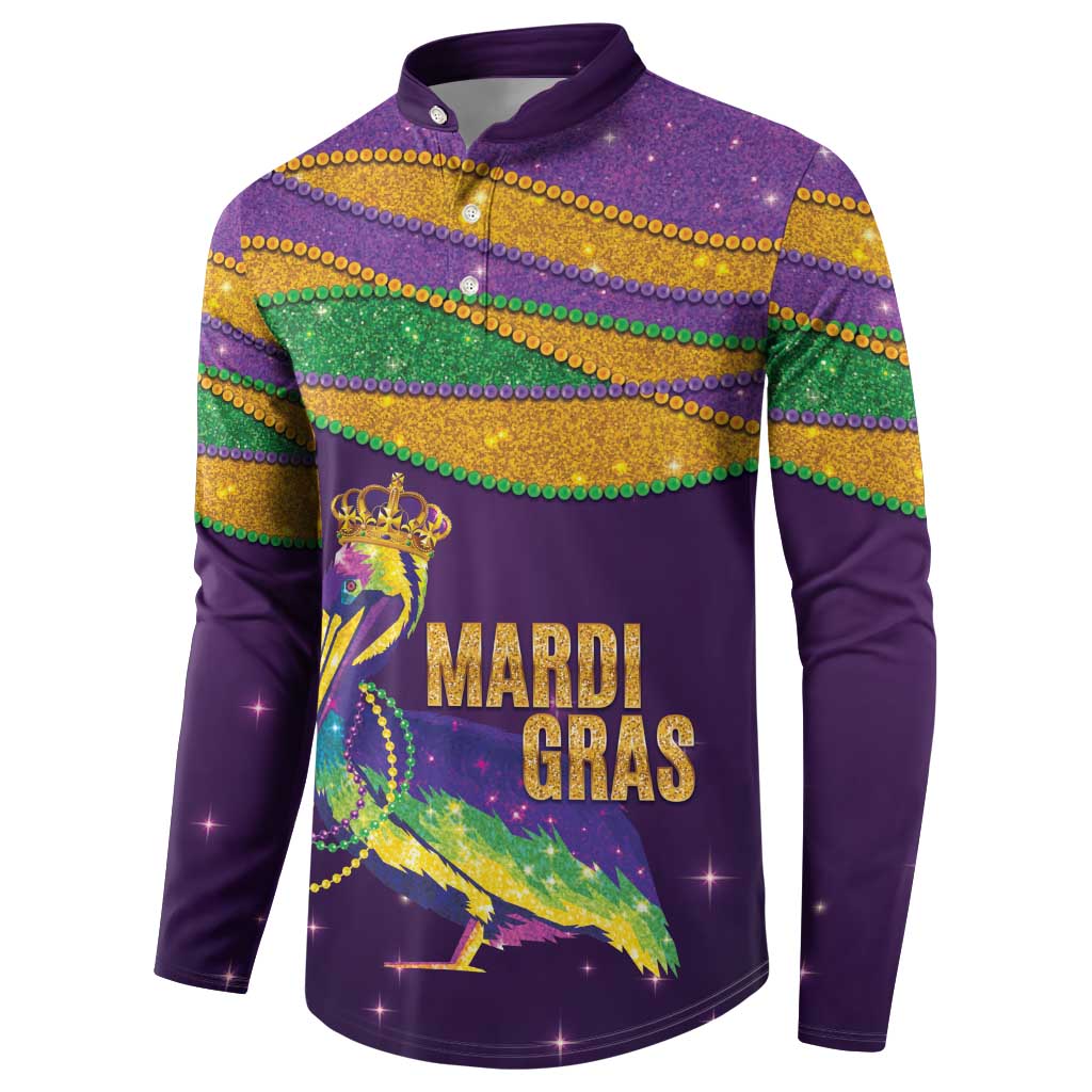 Faux Glitter Mardi Gras Pelican Button Sweatshirt - Wonder Print Shop