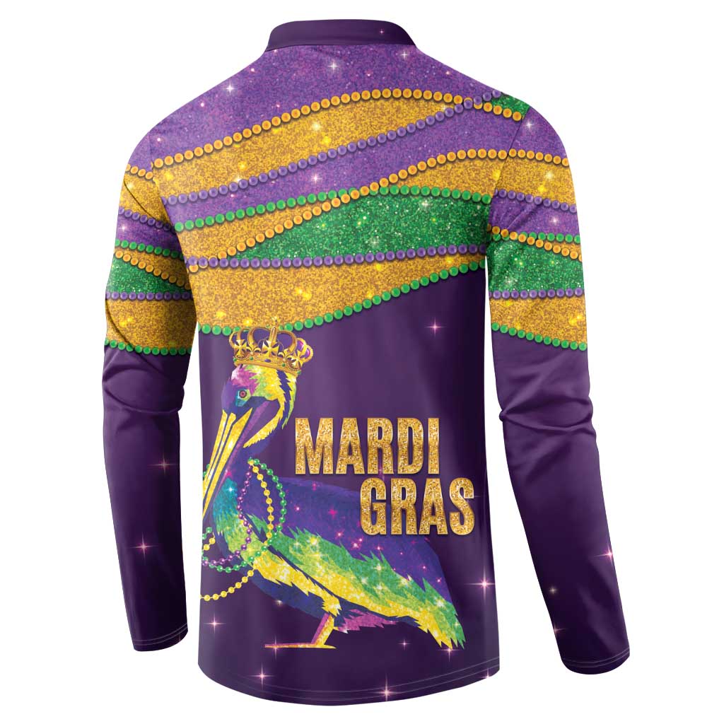 Faux Glitter Mardi Gras Pelican Button Sweatshirt - Wonder Print Shop