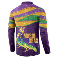 Faux Glitter Mardi Gras Pelican Button Sweatshirt - Wonder Print Shop