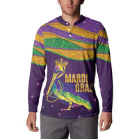 Faux Glitter Mardi Gras Pelican Button Sweatshirt - Wonder Print Shop