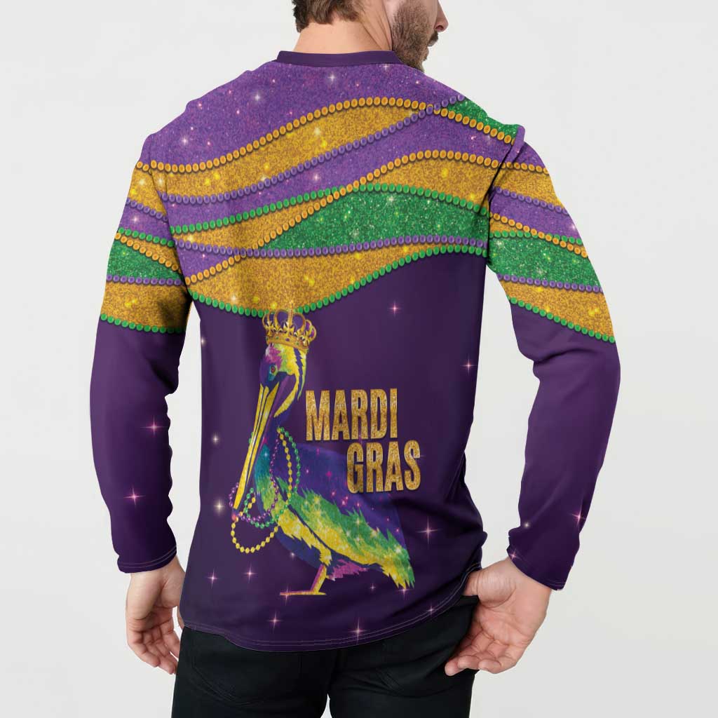Faux Glitter Mardi Gras Pelican Button Sweatshirt - Wonder Print Shop