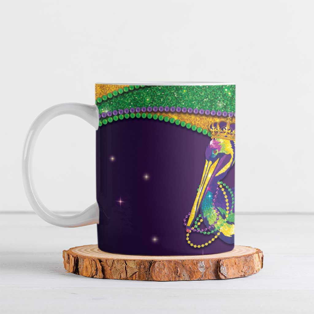 Faux Glitter Mardi Gras Pelican Ceramic Mug - Wonder Print Shop
