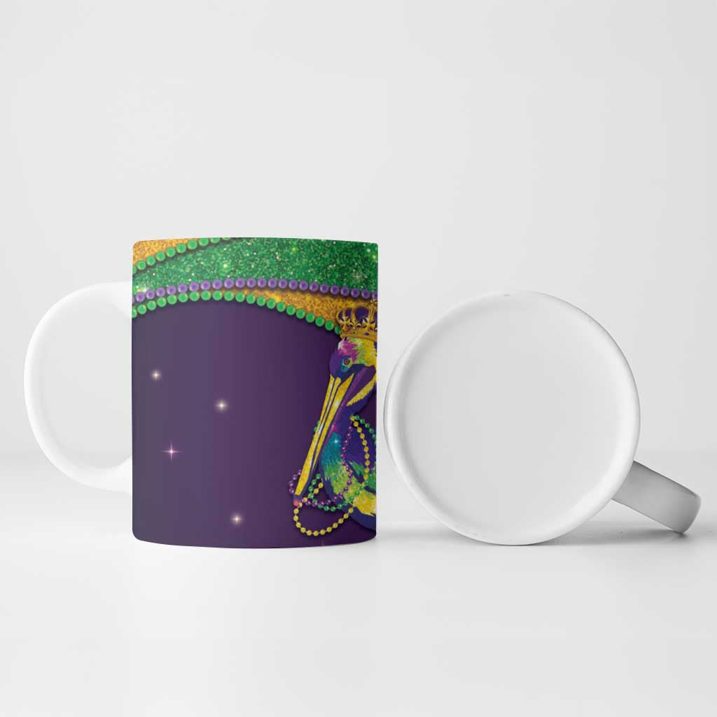 Faux Glitter Mardi Gras Pelican Ceramic Mug - Wonder Print Shop