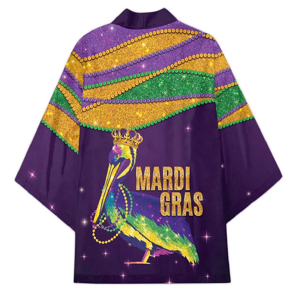 Faux Glitter Mardi Gras Pelican Kimono - Wonder Print Shop
