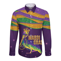 Faux Glitter Mardi Gras Pelican Long Sleeve Button Shirt - Wonder Print Shop