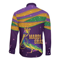 Faux Glitter Mardi Gras Pelican Long Sleeve Button Shirt - Wonder Print Shop
