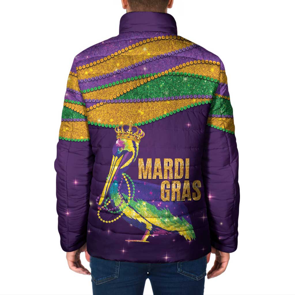 Faux Glitter Mardi Gras Pelican Padded Jacket - Wonder Print Shop