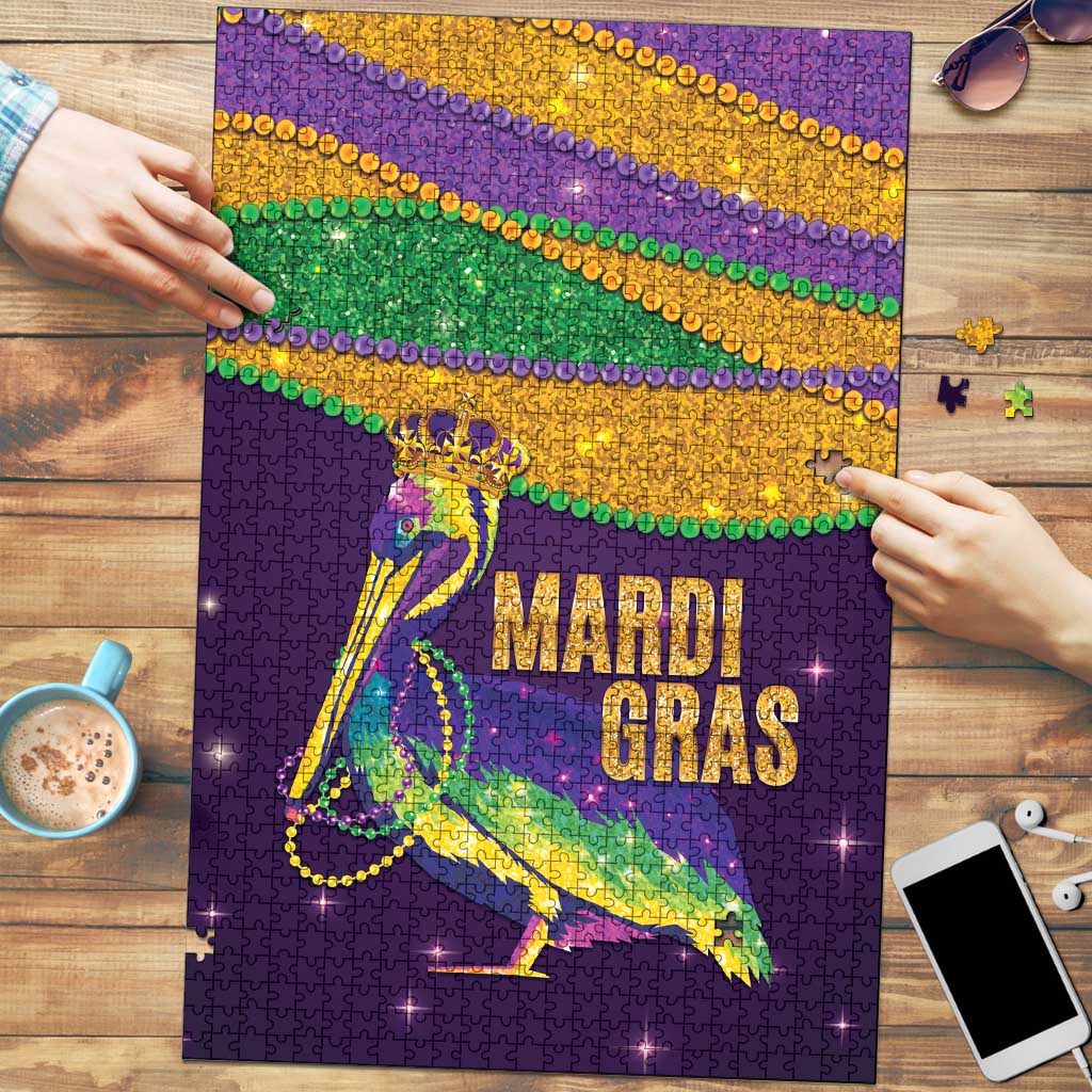 Faux Glitter Mardi Gras Pelican Puzzle - Wonder Print Shop